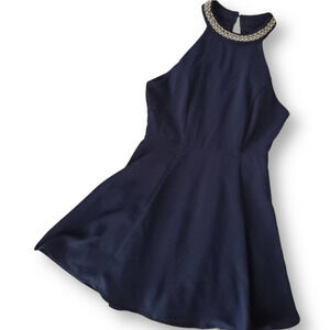 One Clothing High Neck A-Line Dress Navy Sz Small